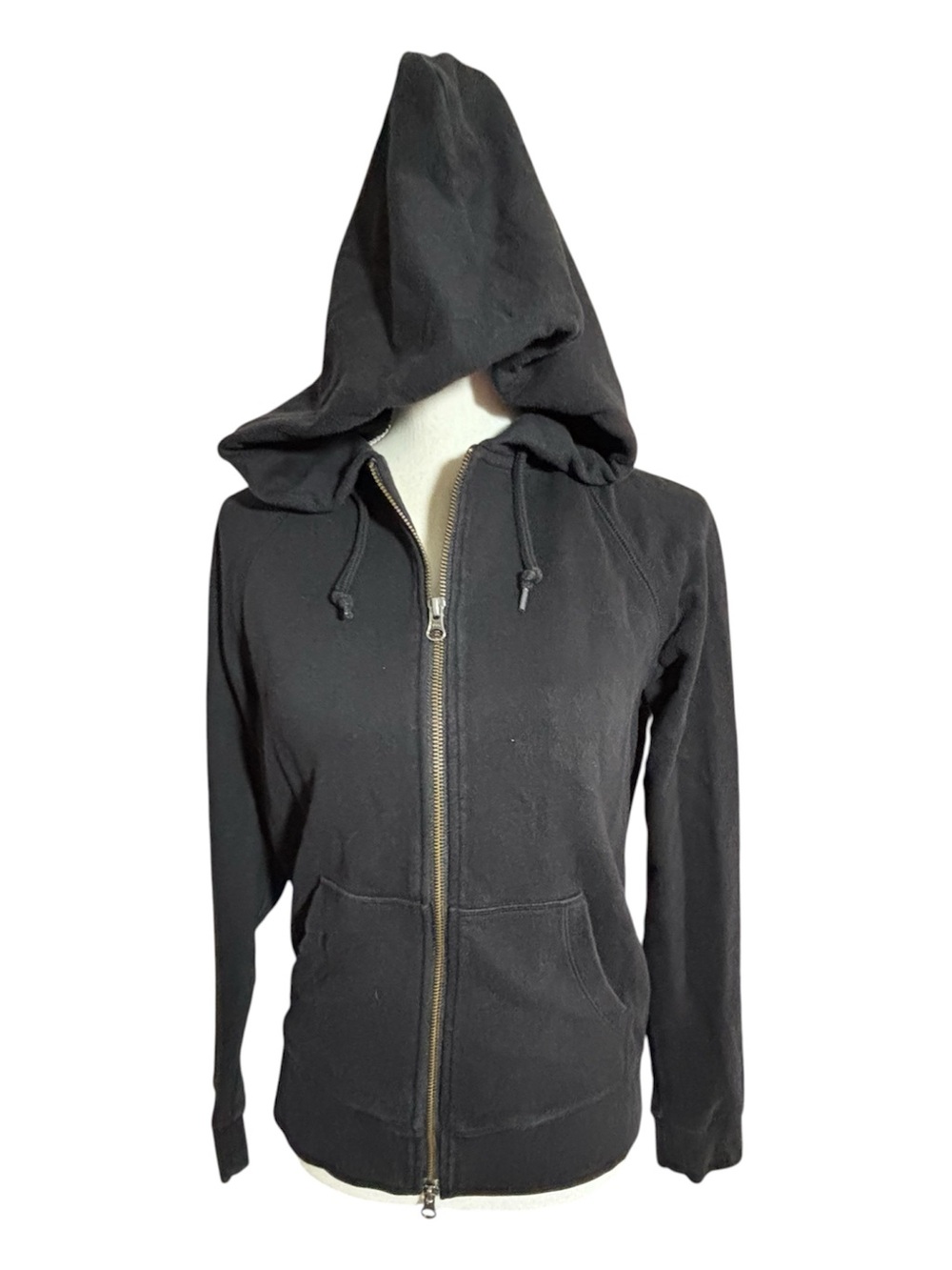 Women’s Uniqlo Black Cotton Blend Zip Longsleeve Front Pocket Hoodie Size Large